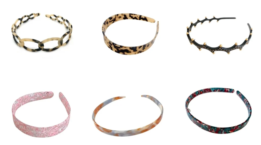 Openwork, shaped and curved acetate headband design references