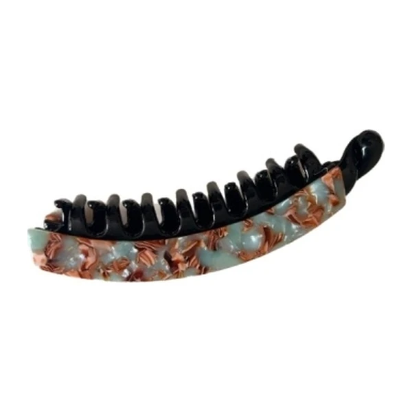 Mottled teal and amber acetate banana hair clip design reference