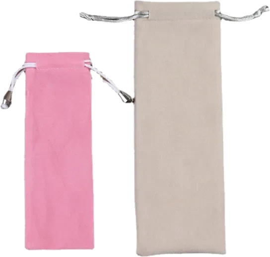 Plain pink and neutral fabric drawstring packaging pouches