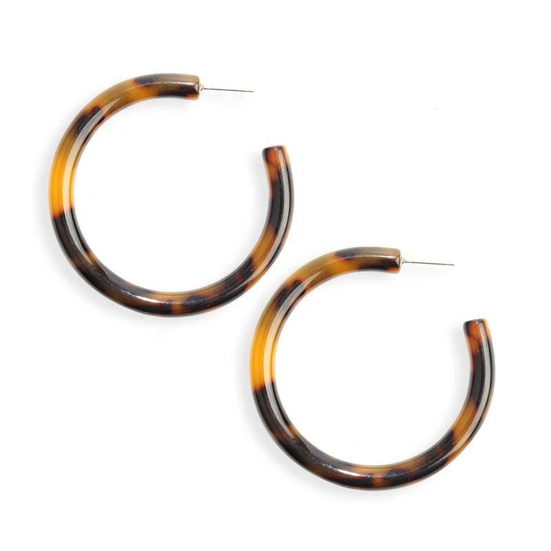 Pair of tortoiseshell-pattern hoop earrings with metal posts